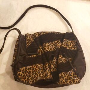 Chi Falchi brown leopard print bag, 10" x 13" x 3"
